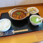 唐苑 - 麻婆定食：麻婆豆腐、冬瓜と紫蘇のスープ、サラダ、ご飯、杏仁豆腐5