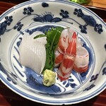 日本料理 別府 廣門 - 天然車海老　モンゴウイカ　セミ海老　お造り