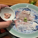 日本料理 別府 廣門 - 石鯛　炙り　縁側　肝　モンゴイカ　お造り