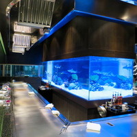 鉄板DINING集 栄店 - サメが回遊する４mの巨大水槽を囲むカウンター