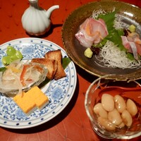 長崎卓袱浜勝 - 前菜、豆の蜜煮、刺身