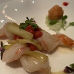 翆陽 - 海老と黄韮の炒めもの　蟹肉入り海老すり身包み揚げ