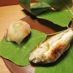 しのはら - 鮎寿司、平目の昆布締めチマキ