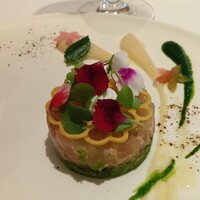 リストランテKubotsu - 熟成縞鯵のタルタル仕立て　根セロリと春菊のピュレ　