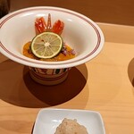 銀座 しのはら - 牡丹海老のウニソースとシャリ