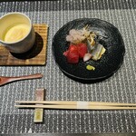 秋葉原 鮨 上村 - 先付け、茶碗蒸し