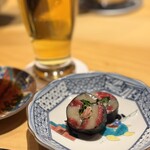 堂島焼肉料理店 - 名物 純但馬うすなが牛季節の海苔巻き