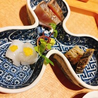 こまつ - さわら あおりいか 鮑酒蒸し ふぐの煮こごり