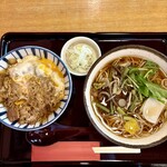 昇月庵 - 山菜そば(温)&牛玉子とじ丼(小)