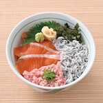 Netherlands Island Salmon, Shirasu, and Tuna Tartare Rice Bowl