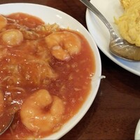 三和楼 - ランチ 小エビのチリソース 990円 ＋右上 貝柱入り玉子ランチ