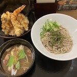 そば処 弥七 - 鴨つけそば、天丼小