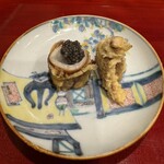 銀座 きた川 - 槍烏賊と燻製キャビア　イカがトロットロです。