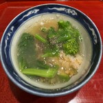 銀座 きた川 - 〆の食事　蛍烏賊アスパラの餡掛けご飯。