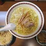 仙台中華そば 銘店嘉一 国分町店 - 塩中華そば、アサリご飯セット(Cセット)、鶏皮