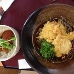 Fukui Kan Tori Kurabu Resutoran - 冷やし鳥天蕎麦ANDミニソースカツ丼