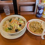 幸楽苑 - 塩野菜たんめん大盛りと半チャーハンセット♪麺大盛りは110円プラス