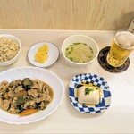 tell me キッチン - 豚肉とナス·ピーマンの味噌炒め　無農薬玄米ごはん　だしが美味しい冷奴　鶏スープ