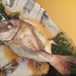 Shigenoki - 鯛の唐蒸しは，背開きで鯛の身の一部をおからに替える