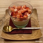 御料理 寺沢 - 苺と酒粕のブランマンジェ