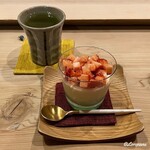 御料理 寺沢 - 茶と苺と酒粕のブランマンジェ