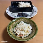 御料理 寺沢 - 翌日の夜にいただいたオミヤの毛蟹の炊き込みごはん