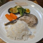 キッチン ブルー グローブ - ご飯を乗せて