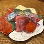 あなごと日本酒 なかむら - 本マグロと縞鯵　黄身醤油添え