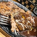 おなかいっぱい - 薄ーい　ハンバーグに　エノキ入りデミグラスソース生クリームがけ