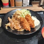 野郎めし - 野郎めし定食 しょうが焼きと牡蠣フライ