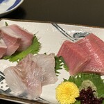寿し処 今 - 刺身３種盛り（ブリ、ヒラメ、マグロ）