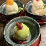 炭火焼肉 たけのうち - 抹茶アイス、ピーチシャーベット、ユズシャーベット