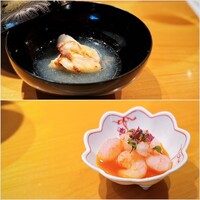 鮨 つぼみ - ・垢穢(クエ)のお吸い物
                      ・甘海老の黄身醤油