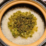291321074 - ㊶蕗の薹(大分県産、《弟子摘み》)入りご飯(大分県竹田産、城下竹炭米《ひのひかり》、城下さん)