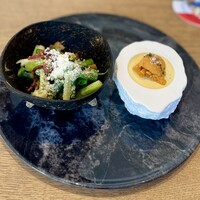 Grand Bleu Gamin - 前菜：スペシャリテ とうもろこしのムースと生雲丹＆島野菜のシーザーサラダ
