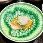 HIKARI - 旬魚の逸品(淡路島新玉葱、千葉 天然ヒラメ、螺貝)