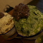 腰掛庵 - 黒みつしるこみるく（600円）と宇治金時みるく（600円）