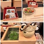 陶泉 御所坊 - 左側ご飯のおかず、右側にんじんサラダ下、湯豆腐
