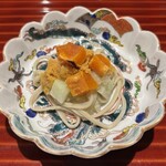 日本料理 別府 廣門 - 摺りおろし大根＆摺りおろし自家製唐墨の蕎麦 賽の目切り炭火焼自家製唐墨＆大根