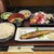 漁 - 料理写真:ひものセット ... ひもの（さんま焼）、刺身、煮物、お新香、ご飯、お味噌汁