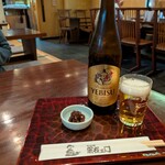 そば処 宗右ヱ門 - ◆エビスビール 800円 ねりみそ？が付いているがこれは濃い