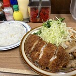 キッチン南海 神保町店 - ひらめフライ＆生姜焼き、ライス(少な目)