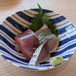 魚と肴 とおるの台所 - お造り（〆サバ、カツヲ、真鯛）