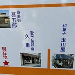 そば処 甚五郎 - ハナコを代表する甚五郎さんと玉川屋さんの位置関係地図。