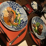 グリーンヒルズ草庵 - 夕食　右は牛の赤ワイン煮込み