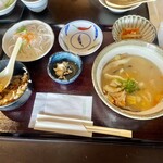 瀬の本農場 八菜家 - かしわめしだご汁定食(シェア後) ¥1,600-