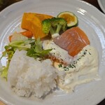 キッチン ブルー グローブ - サーモンをシフトして、ワンプレート