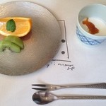 妙見石原荘 食菜石蔵 - デザート(オレンジゼリー・キウイ)＆金柑ジャムのヨーグルト