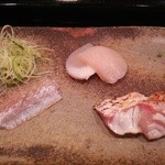 丸萬寿司 - 鱚昆布〆､タイラギ､赤むつ炙り