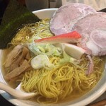 一条流がんこ総本家分家四谷荒木町 - 「ラーメン」（「上品」の「鹽」、1,200圓）
      「大盛300g」（150圓）。